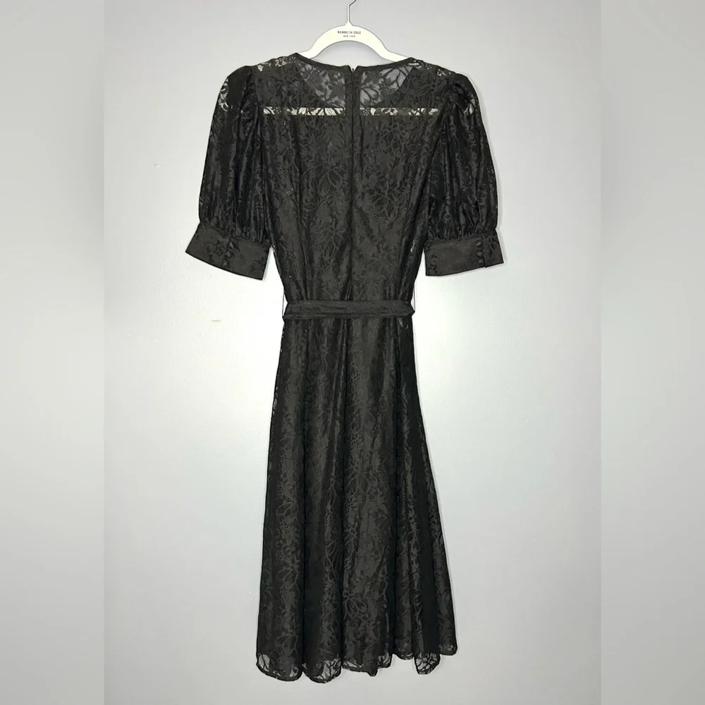 Calvin Klein Dress 6 Black Lace Midi Puff Sleeve Wednesday Adams Whimsigoth Cute